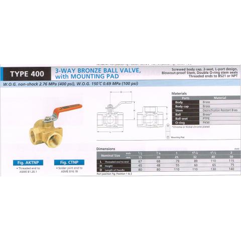 3 WAY BRONZ BASS VALVE 400 MOUNTING PAD AKTNP CTNP