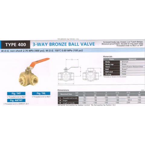 3 WAY BRONZ BASS VALVE 400 T4T T4L AKT4T