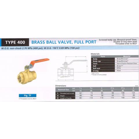 BRASS BALL VALVE FULL PORT 400 TFJ