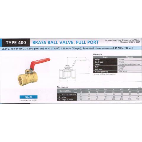 BRASS BALL VALVE FULL PORT 400 ZS