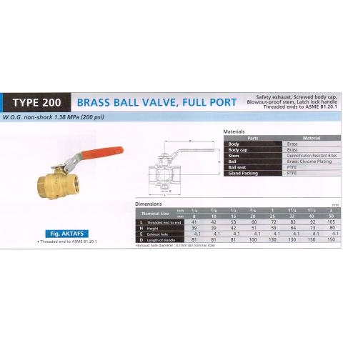 BRASS BALL VALVE FULL PORT 600 200 AKTAFS