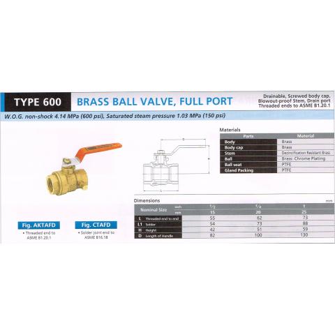 BRASS BALL VALVE FULL PORT 600 AKTAFD CTAFD