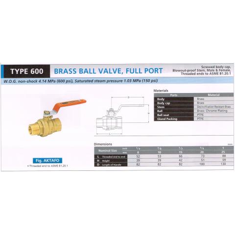 BRASS BALL VALVE FULL PORT 600 AKTAFO