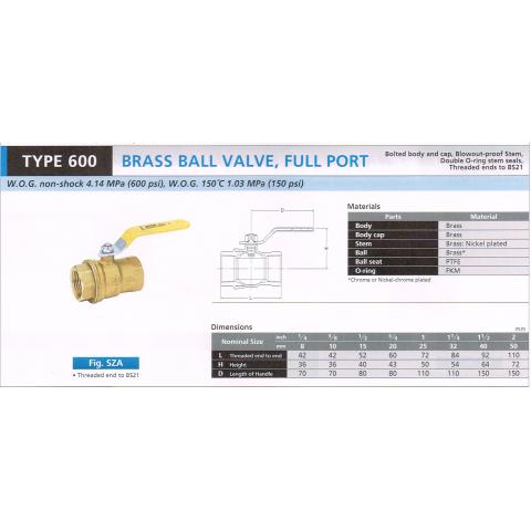 BRASS BALL VALVE FULL PORT 600 SZA