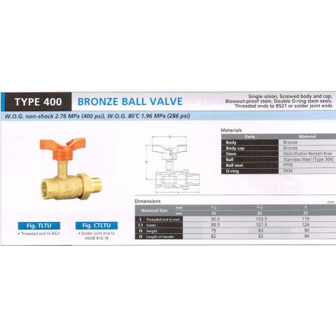 BRONZE BALL VALVE 400 TLTU CTLTU