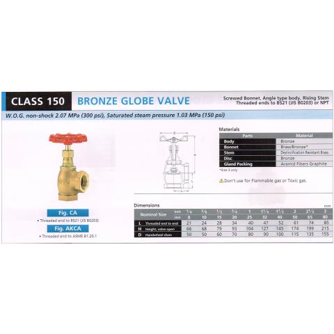 BRONZE GLOVE VALVE 150 CA AKCA