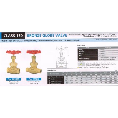 BRONZE GLOVE VALVE AK150D C150D