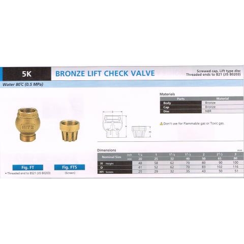 BRONZE LIFT CHECK VALVE 5K FT FTS