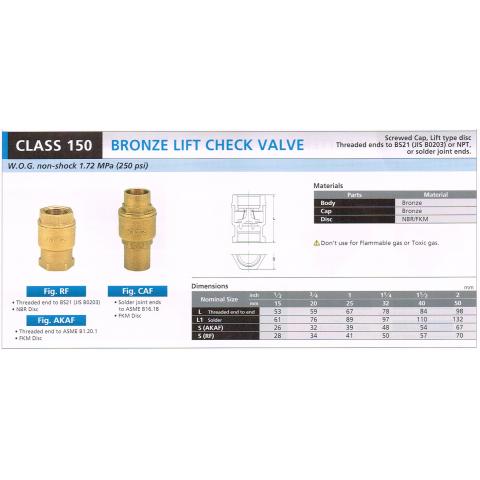 BRONZE LIFT CHECK VALVE 150 RF CAF AKAF