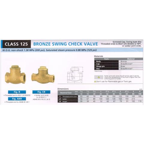 BRONZE SWING CHECK VALVE 125 R CR AKR