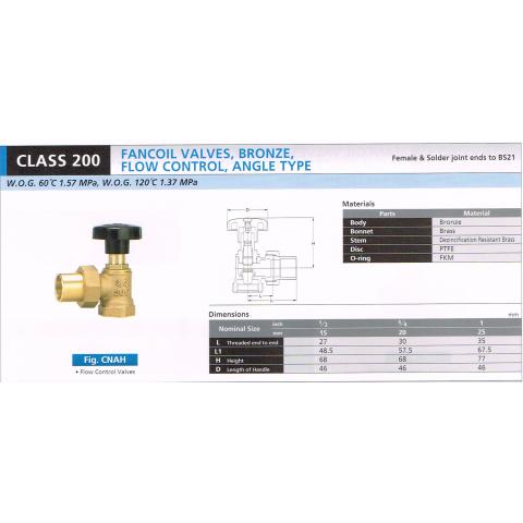 FANCOIL VALVES BRONZE FLOW CONTROL ANGLE 200 CNSH