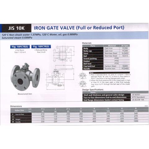 IRON GATE VALVE (Full Reduced Port) JIS 10K 10FCTB2L 10FCTR2L