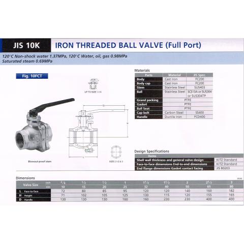 IRON THREADED BALL VALVE (Full port) JIS10K 10FCT