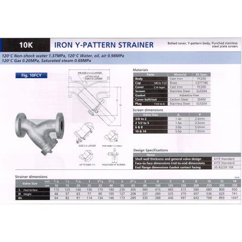 IRON Y-PATTERN STRAINER 10K 10FCY