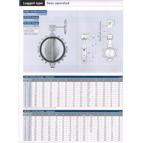 Lugged type Gear Operated G150-200 G-PN16DJL G-PN25DJ