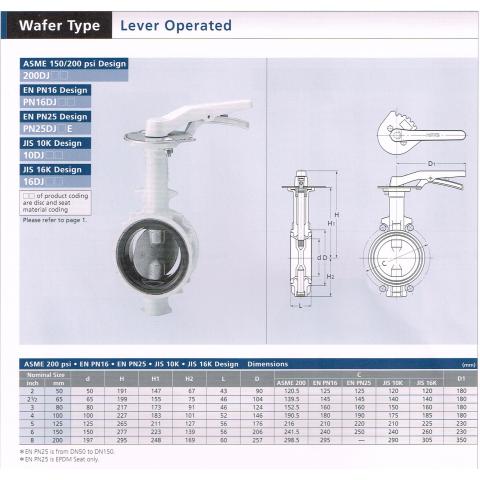 Wafer Type Lever Operated 200DJ PN16DJ PN25DJ 10DJ 16DJ