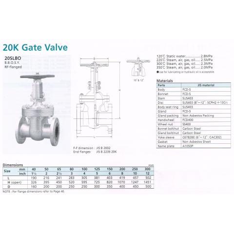 GATE VALVE 20K 20SLBO