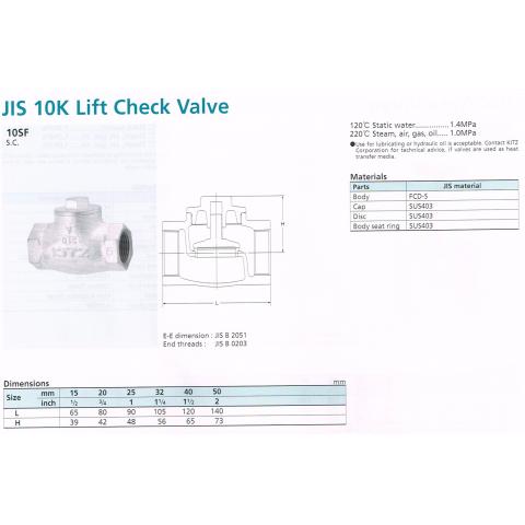 LIFT CHECK VALVE 10K 10SF