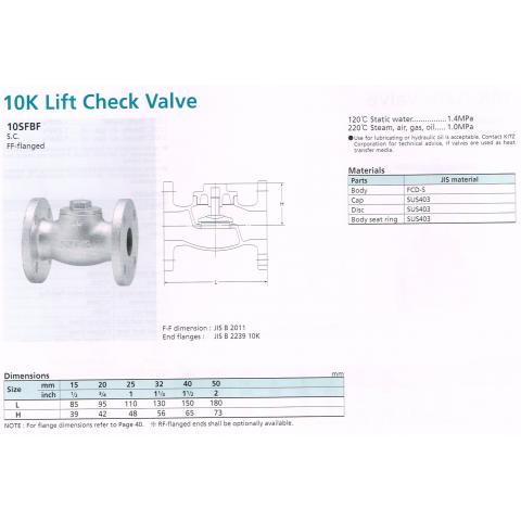 LIFT CHECK VALVE 10K 10SFBF