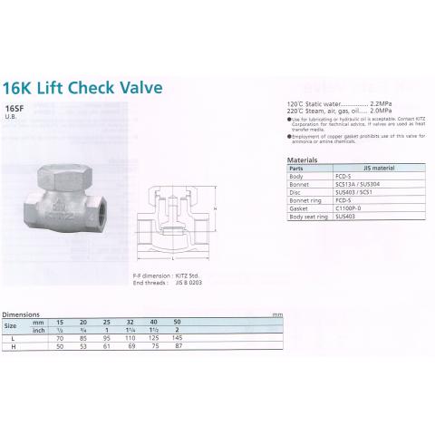 LIFT CHECK VALVE 16K 16SF