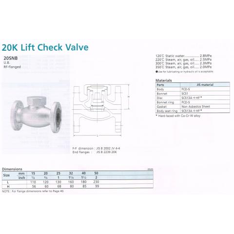 LIFT CHECK VALVE 20K 20SNB