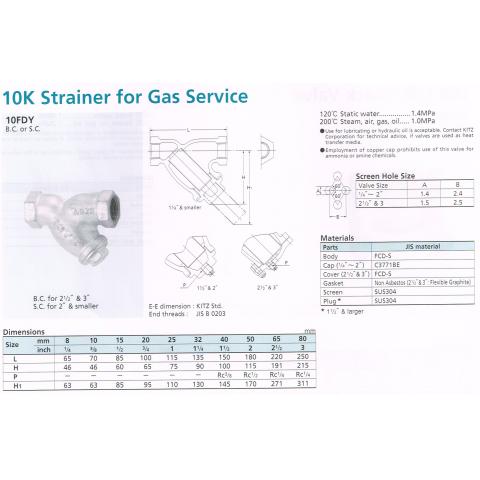 STRAINER FOR GAS SERVICE 10K 10FDY