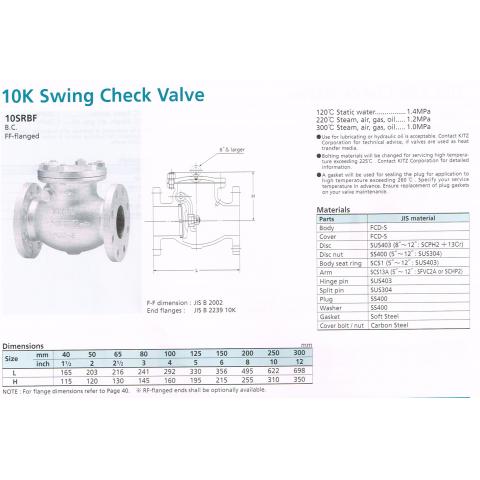 SWING CHECK VALVE 10K 10SRBF