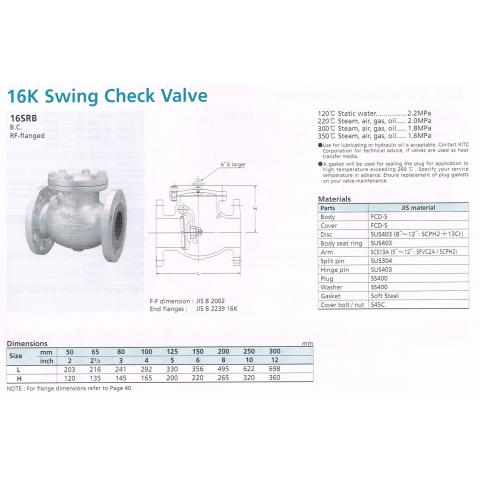 SWING CHECK VALVE 16K 16SRB