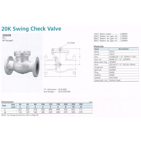 SWING CHECK VALVE 20K 20SOB