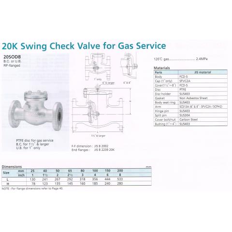 SWING CHECK VALVE 20K 20SODB